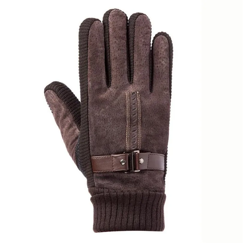 NDUCJSI противоскользящие Guantes мужские зимние перчатки кожаные зимние варежки противоскользящие экраны теплые перчатки грелка для рук шерстяные перчатки - Цвет: G033 B coffee