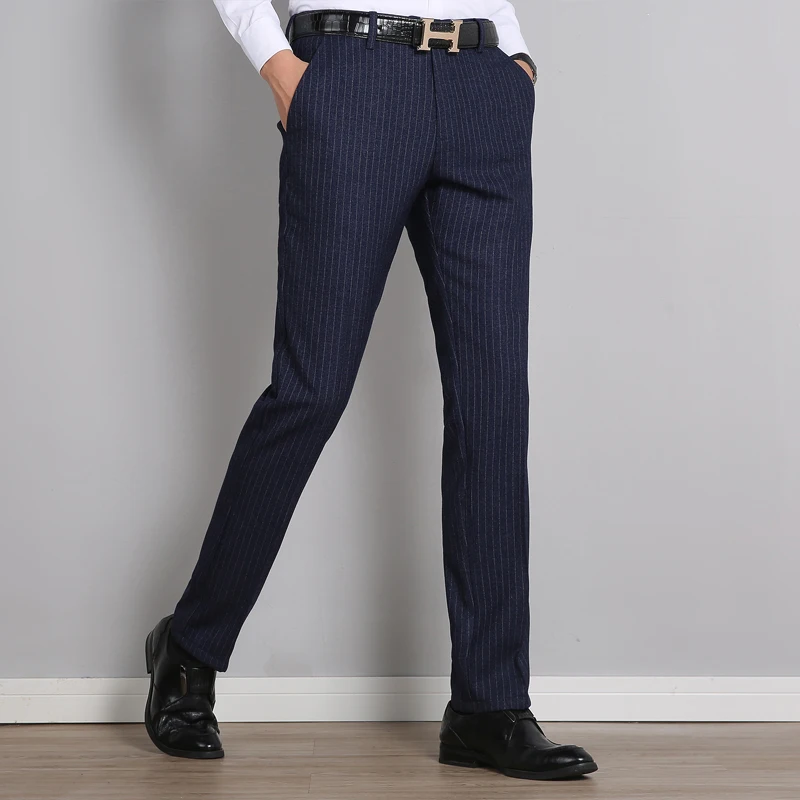 Large Size 29 40 Mens Small Stretch Striped Suit Trousers Men Business