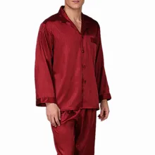 Мужская Полосатая Шелковая пижама, Весенняя рубашка с длинными рукавами, штаны, шелковая пижама, Свободная Домашняя одежда, Пижама для мужчин