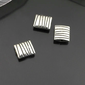 

(26981)50PCS 10x9MM Antique Style Zinc Alloy with Line Square Spacer Beads Bracelets Beads Jewelry Findings Accessories