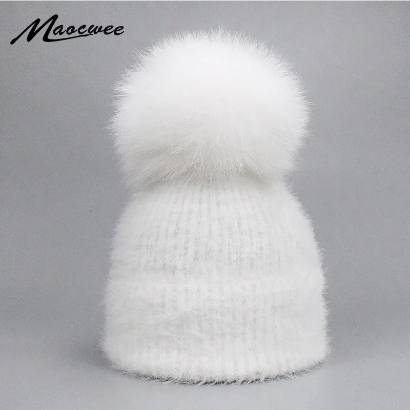 Real rabbit fur hat fox fur pompom wool Beanie hat cap ladies' headgear 13607 