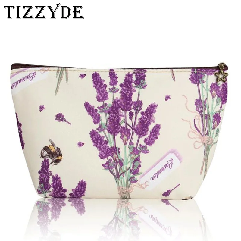 Lavender Flower Small Cosmetic Bag Nylon Waterproof Women