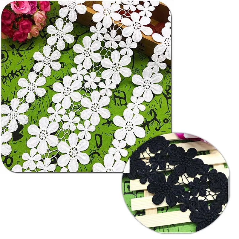 

Novelty Black White Lace Fabric Clothing Materials Double Row Milk Silk Plum Blossom Snowflake 2 Yards DIY Lace Accessories