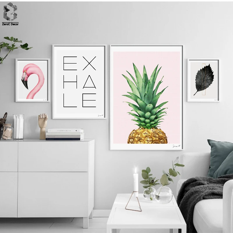 

Nordic Flamingo Minimalist Canvas Art Print Poster, Quotes Wall Paintings for Living Room Decor Pineapple Home Decoration