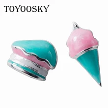 Штамп S925 Серебряный розовый эмаль торт мороженого маленькие серьги-гвоздики для маленьких девочек женские летние детские украшения