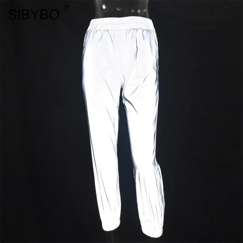 Женские штаны-шаровары свободного покроя Sibybo, повседневные уличные брюки-шаровары с завышенной талией серого светоотражающего цвета на осень
