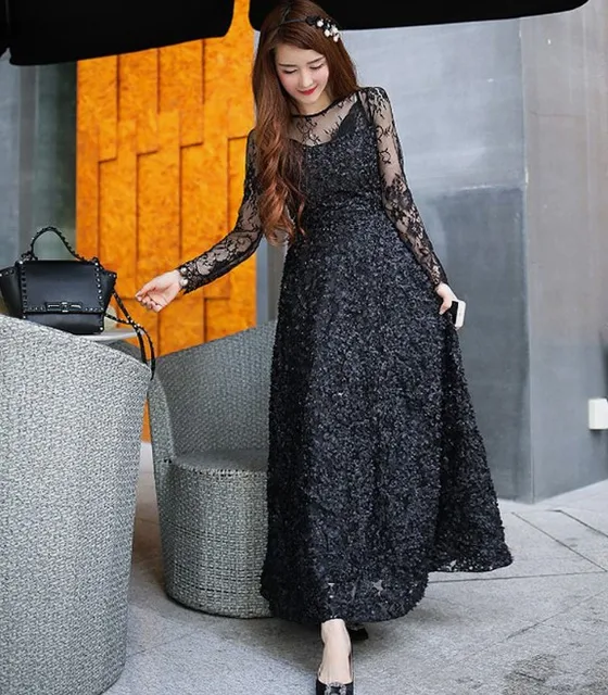 Clearance ! Spring Summer Women's Sweet Long Sleeve Perspective Lace