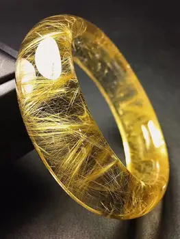 

Top Quality Natural Gold Rutilated Quartz Titanium Bangle Woman Wealthy Stone Rutilated Crystal Bangle Inner Diameter 53mm AAAAA