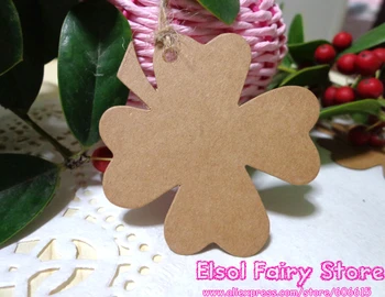 

6X6cm Creative Lucky Clover Kraft Blank Party Paper Cards Hang Tag String Included Gift tag For Party Favor Bag Candy Box Decor