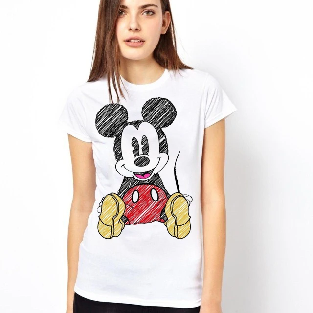 

BAEKADOO Euro Style Cartoon Print White O-neck Woman Tee Short Sleeve Smil Wear Top T-shirt