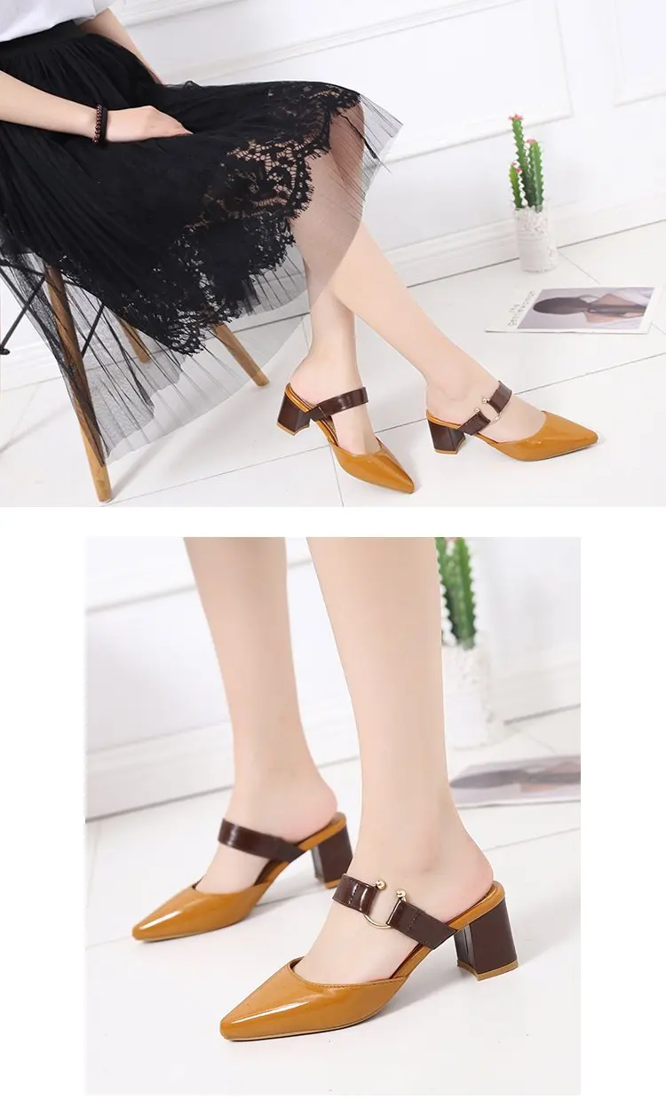 spring summer sandals Square heel casual shoes women shoes single shoes pointed fashion thick with high heels female f088