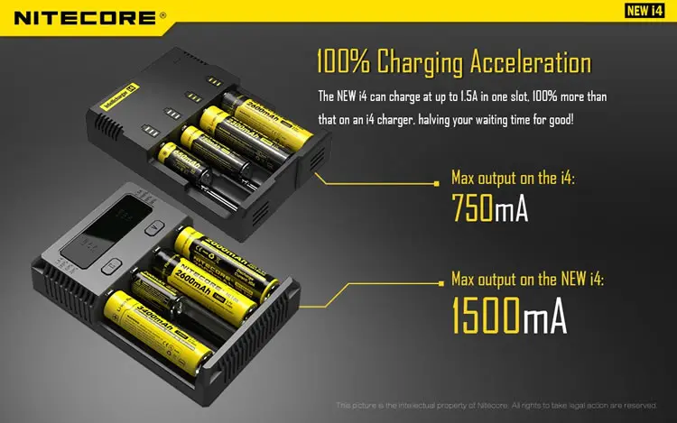 Nitecore I4 батарея автоматический выбор тока IntelliCharger IMR Ni-MH/Ni-CD Li-ion18650 16340 10440 AA AAA 14500 26650 18490