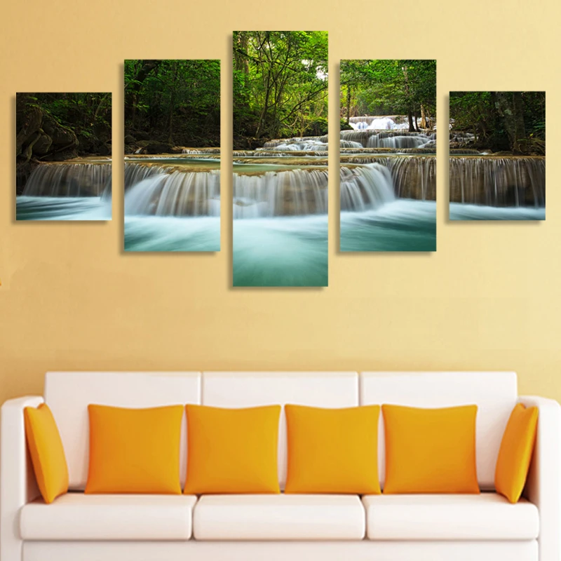 5 Pcs Waterfall Painting Canvas Wall Art Picture Home Decoration Living Room Canvas Print Painting--Large Canvas Art