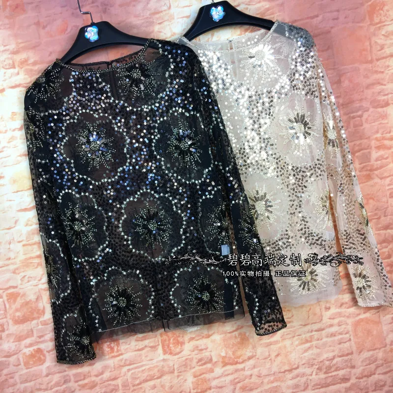 Était Paillettes Sous Noir Printemps Tops Mince Slim vêtements Transparent Chaude Tumblr 2017 kaki L'industrie Sexy Et Abricot D'été Nouveau Lourde Vente Dentelle dCxeBro