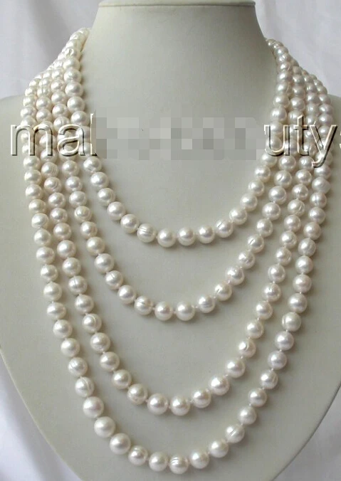 

FREE SHIPPING *****stunning long 100" 10mm round white freshwater cultured pearl necklace s1368 (A0501)