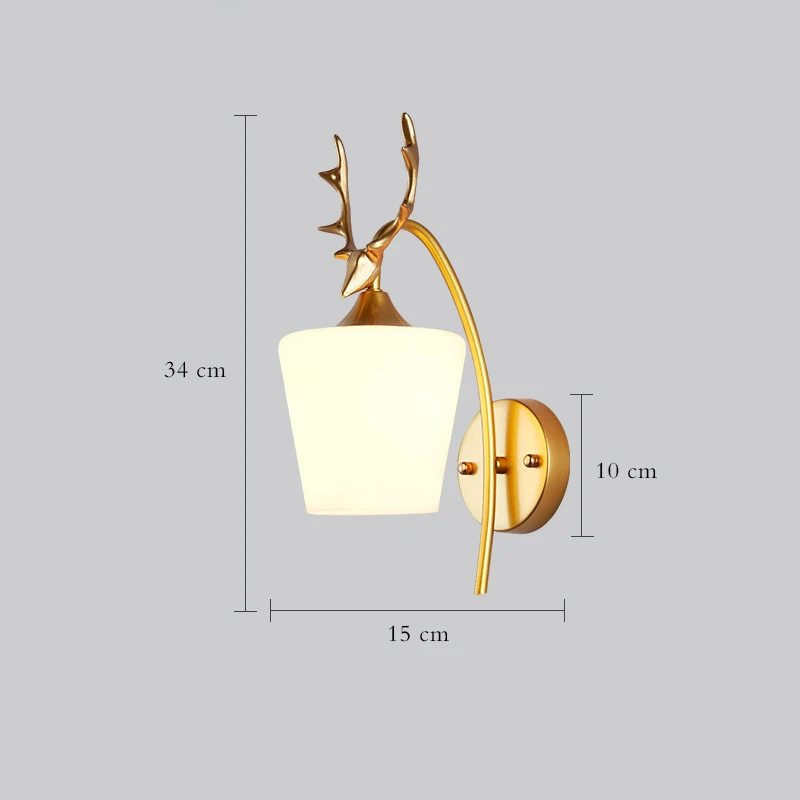 Крытый винтажный стеклянный настенный светильник светильники Черное золото креативный классический рога бра, настенные светильники железные скандинавские прикроватные для чтения - Цвет абажура: Золотой