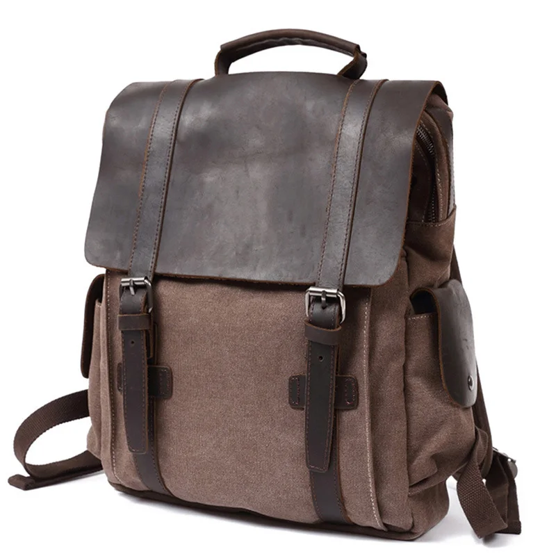 

2018 Men's Backpack Female Vintage Canvas The First Layer Of Leather Summer Female Bag Fashionable Man Women's Leather Backpacks