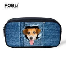 Forudesigns/синий 3d деним кота собаки детские школьные пенал ручка коробки для студентов чехол пенал Для женщин составляют косметический Чехол