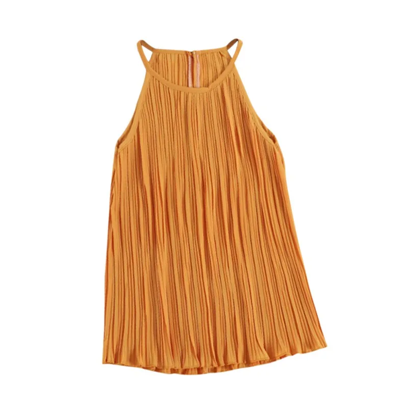 

Pleated Halter Top Sling Casual Women's Clothing Summer Multi-color Chiffon Sleeveless Top