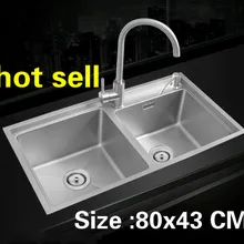 Бытовой мыть посуду прочный 304 нержавеющая сталь кухня ручная раковина двойной паз Лидер продаж 800x430 мм