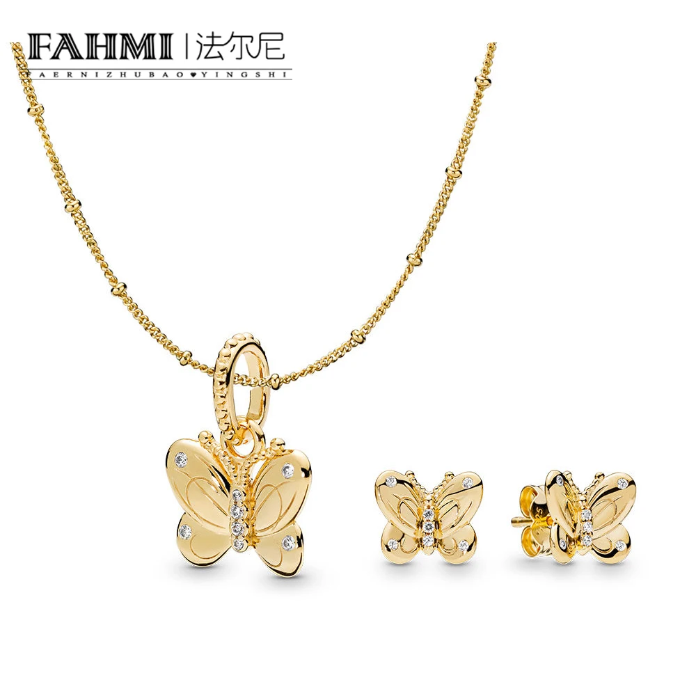 

FAHMI 100% 925 sterling silver new 2019 spring RAU0585 Shine Decorative Butterfly Butterflies Earring and Necklace Set