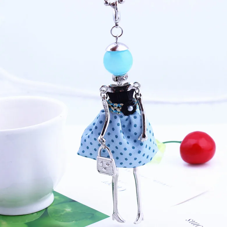 Милое платье в горошек, Кукольное ожерелье с подвеской, 7 цветов, Французский Париж, для девушек, длинная цепочка, массивное ожерелье, модные ювелирные аксессуары - Окраска металла: Lake Blue