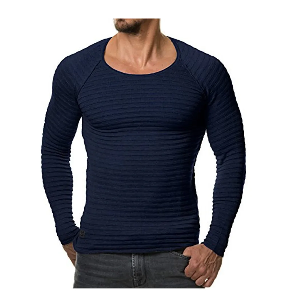 2019 New Brand Designed Knitting Men s 3D Striped T shirt Long Sleeves O neck Hip Top Tees For Men Size S-XXL Men T-shirt