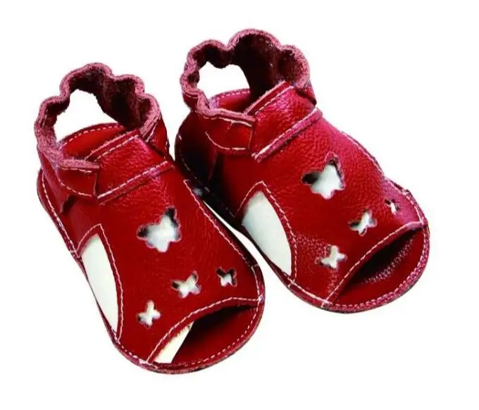 30 pairs Cow Leather baby sandals hard bottom Hollowed red girls shoes