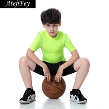 Сухой подходят спортивной Фитнес бег Дети тренажерный зал бак Девушки футболки Йога Рубашка Спортивные Тренировки топы для мальчиков