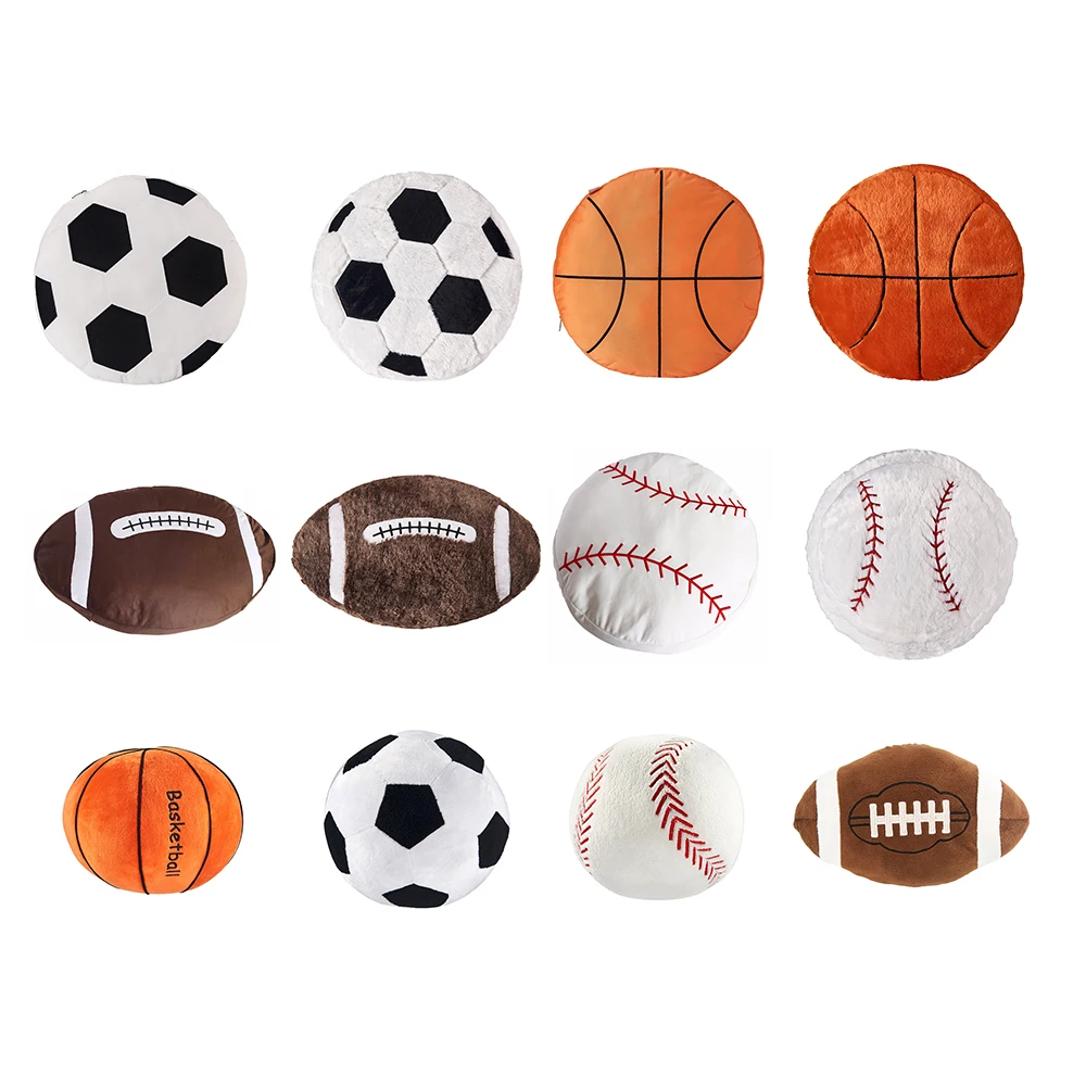 1pc Sports Pillow Toy Novelty Stuffed Toys Basketball Baseball Rugby Football Soccer Ball Home Bar Cafe 1