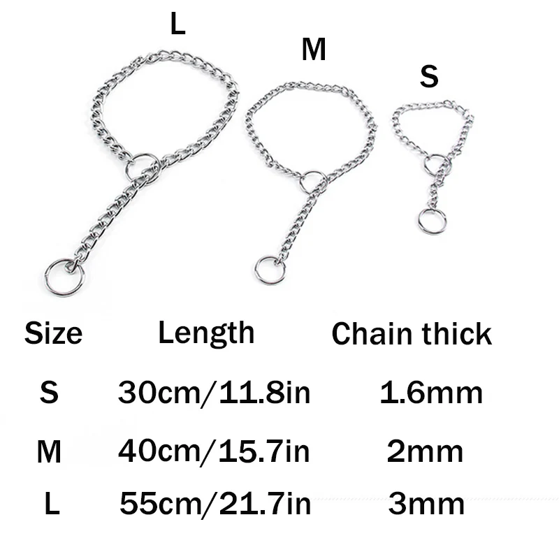 Хромированный Железный собачий ошейник из нержавеющей стали, поводок, поводок, P цепь, регулируемый ошейник для питомцев, ожерелье для маленьких больших собак, S/M/L