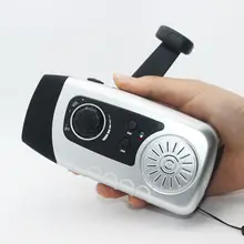 Solar Crank Radio FM Radio 2000mAh Power Bank Smart Phone Charger USB Cable With 1W Super Bright Flashlight Sliver One