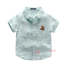 Одежда для маленьких мальчиков Однотонная рубашка детская одежда с короткими рукавами одежда из 98% хлопка с принтом медведя для детей, летние топы, рубашки 90-130