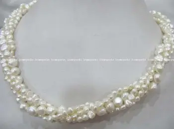 

wholesale 4rows 5-6*3-4mm(small) 7-8*4-5mm freshwater pearl white baroque necklace 17.5"