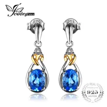 Jewelrypalace amor nudo 1.9ct diamante acentuados natural topacio azul plata de ley 925 18 k oro cuelga los pendientes de la joyería fina