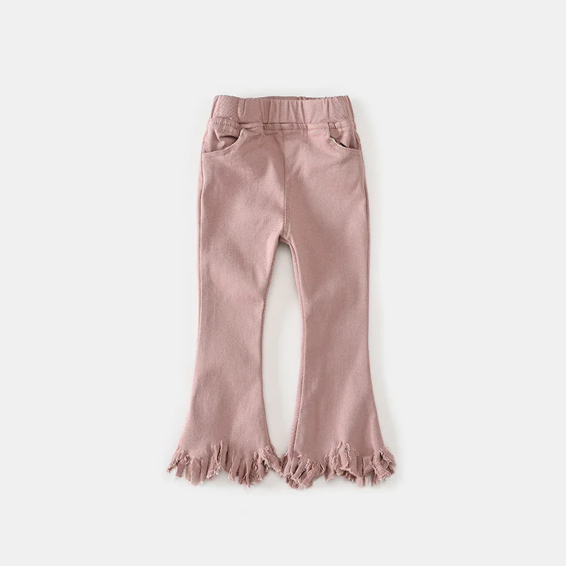 Штаны для девочек повседневные эластичные мягкие леггинсы прямые узкие хлопковые брюки повседневная детская одежда для девочек расклешенные брюки с бахромой