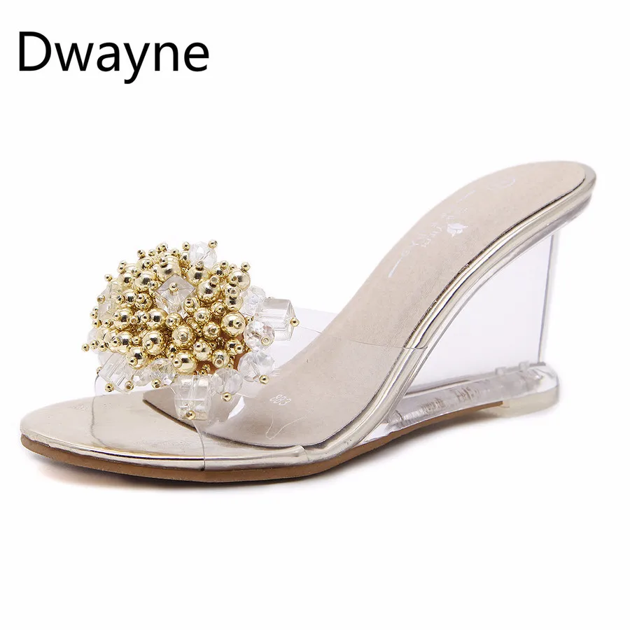 

Dwayne 2018 new sexy crystal clear high heels sandals woman's transparent slippers