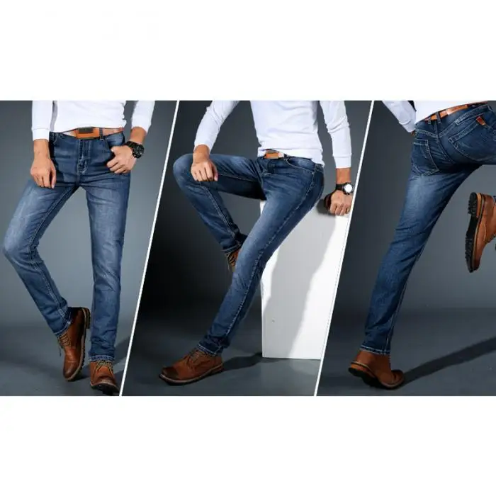 Мужские повседневные облегающие длинные джинсовые брюки с высокой талией Стрейчевые брюки-MX8
