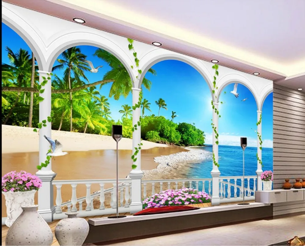 3d mural wallpaper Fantasy 3d TV backdrop blue and white beach 3d room wallpaper landscape