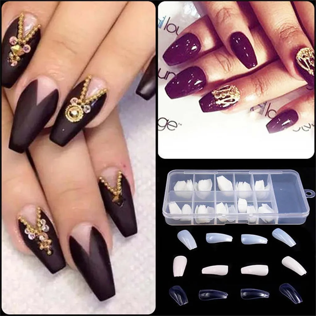 

100Pcs Long Coffin Shape Full Cover False Fake Nails Art Tip DIY Acrylic UV Gel Unhas falsas Unas postizas Faux ongles #