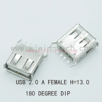 

10PCS/PACK USB 2.0 jack A Type USB Connector Female Socket Bent Feet 180degree DIP (H=13.0mm)