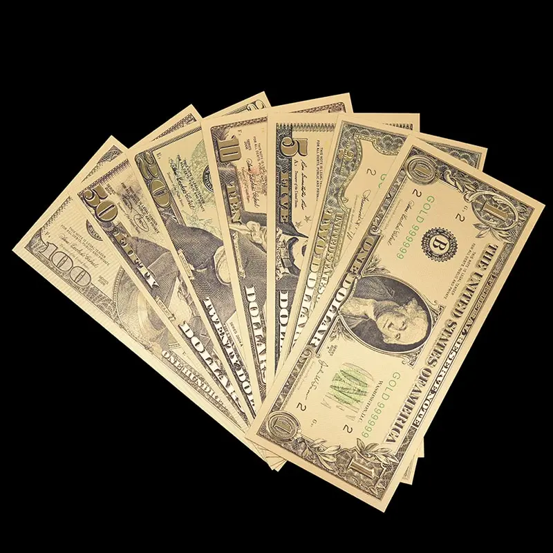 7 шт./компл. все долларовые банкноты сбор бумажных денег для украшения дома подарок золото Фольга банкнот Америка Поддельные Банкноты