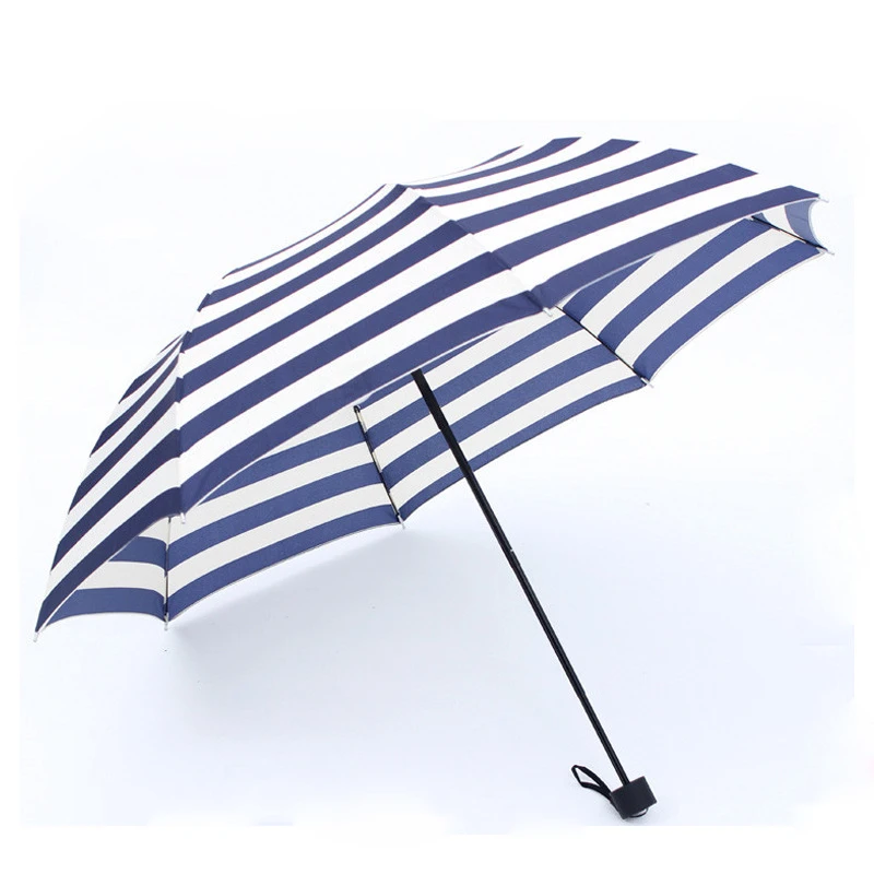 

Kocotree Windproof Travel Umbrella MANUAL OPEN Waterproof Three Folding Metal Shaft Color Stripe Women Men Big Rain Umbrellas