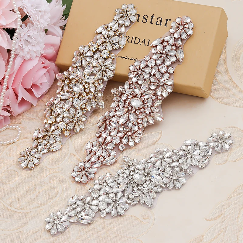 

WENXI 1PCS Handmade Rhinestones Appliques Sewing On For Wedding Dresses Belt Rhinestones Appliques Accessory WX838