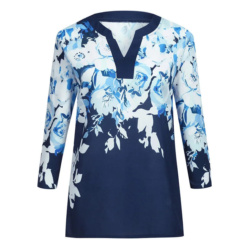 

Women Blouses 2019 Fashion Long Sleeve Women Casual V-Neck Floral Printed Three Quarter Sleeve Blouse Tops