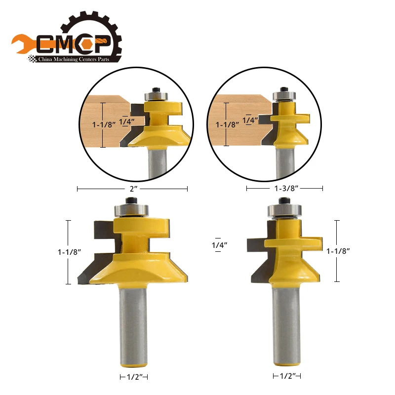 

2 Piece Shank Diameter 1/2"Inch V Groove and Matched Tongue Router Bit Set premium ball bearings Woodworking cutter