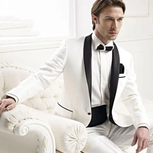 Абсолютно смокинг для жениха на одной пуговице, белый костюм для лучшего мужчины, шаль, воротник-шаль, мужские свадебные костюмы для жениха(пиджак+ брюки+ галстук