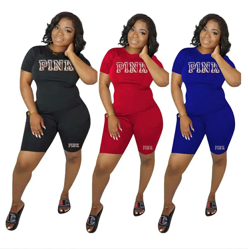 

2019 Two Piece Set Short Sleeve Top and Biker Shorts Sweat Suit Sexy Matching Sets 2Piece Outfits for Women Tracksuit