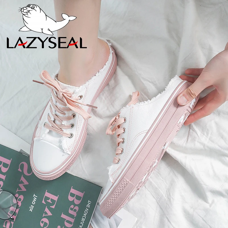 LazySeal новые женские тапочки женская летняя обувь на шнуровке с круглым носком