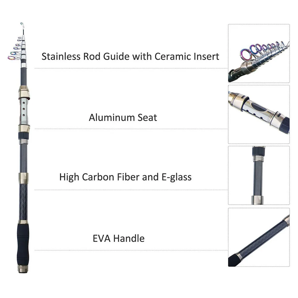 سهلة الصيد الكربون الألياف تلسكوبي الغزل الصيد قضيب كومبو مع المعادن بكرة معدات صيد الأسماك ل البحر المالحة الصيد